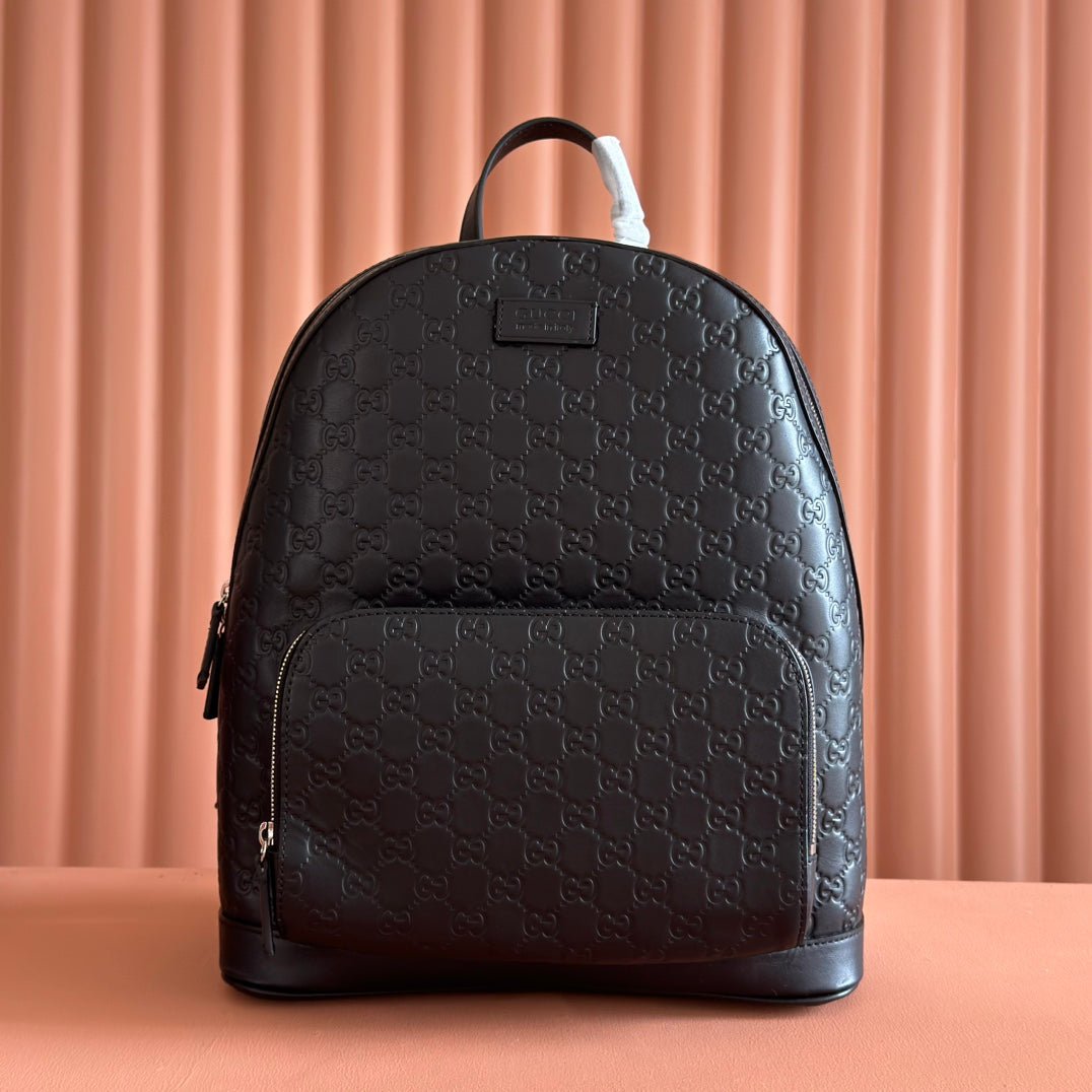 {Style No: YSNPR3IP} EMBOSSED BACKPACK 40 IN BLACK CALFSKIN SILVER HARDWARE