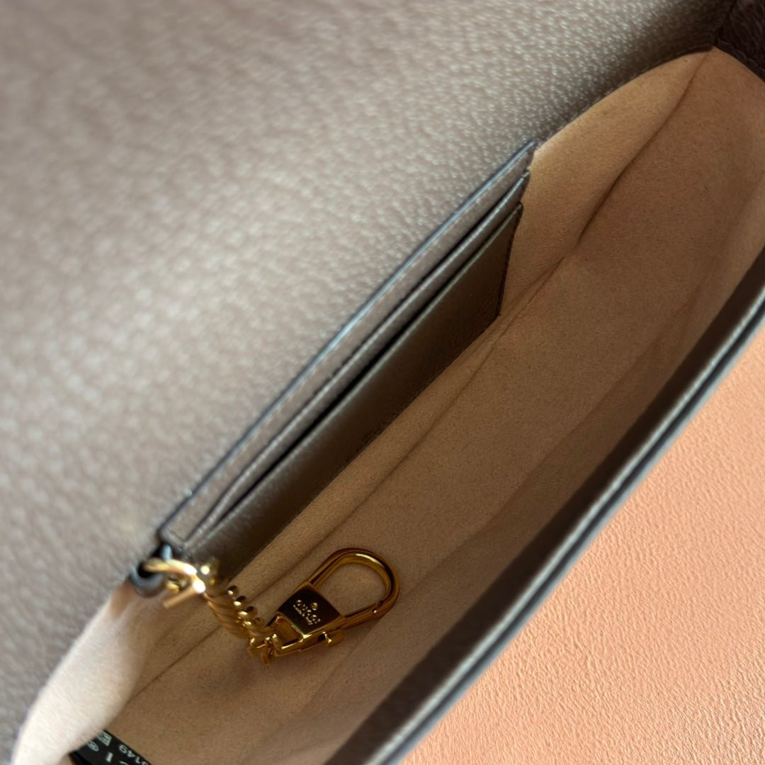 {Style No: W34J97VM} GUCCI 25S OPHIDIA MINI BAG 20 IN DARK BEIGE CANVAS AND BROWN CALFSKIN - Image 6