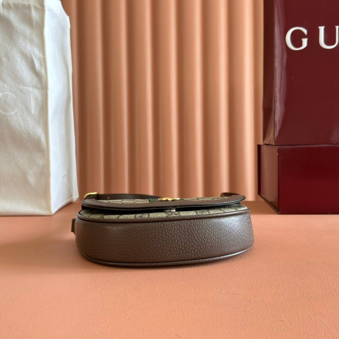 {Style No: W34J97VM} GUCCI 25S OPHIDIA MINI BAG 20 IN DARK BEIGE CANVAS AND BROWN CALFSKIN - Image 9