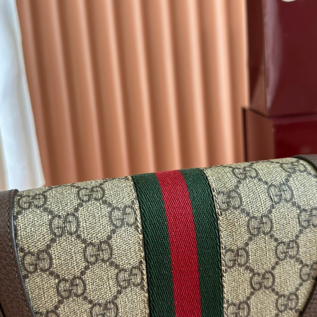 {Style No: W34J97VM} GUCCI 25S OPHIDIA MINI BAG 20 IN DARK BEIGE CANVAS AND BROWN CALFSKIN - Image 5