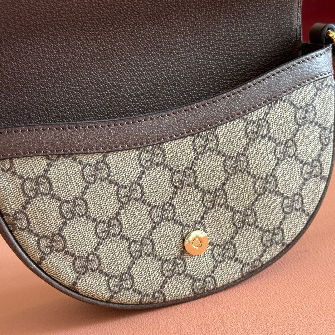{Style No: W34J97VM} GUCCI 25S OPHIDIA MINI BAG 20 IN DARK BEIGE CANVAS AND BROWN CALFSKIN - Image 7