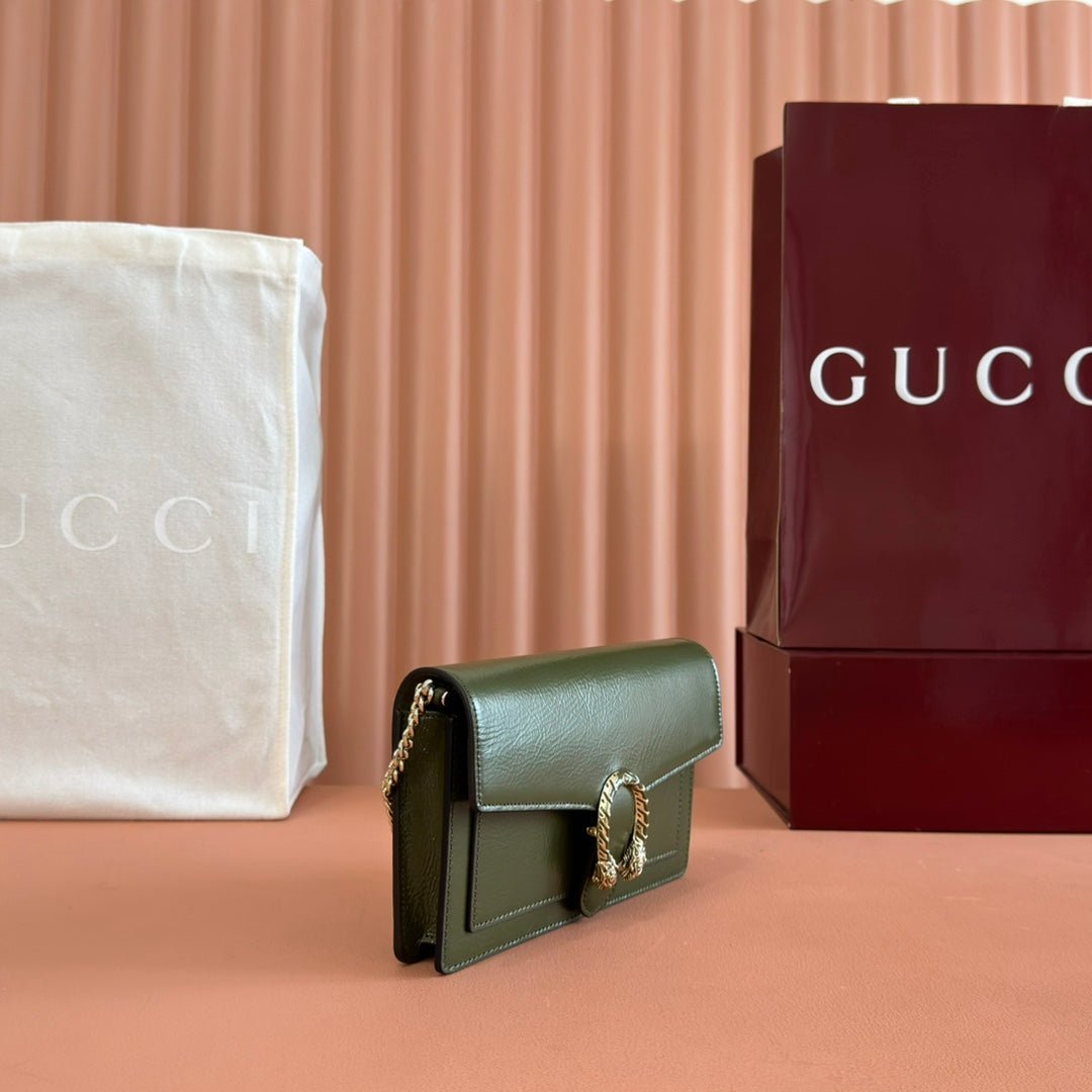 {Style No: LYYGWKE7} GUCCI 25S DIONYSUS WALLET ON CHAIN 20 IN GREEN GLOSSY CALFSKIN - Image 6