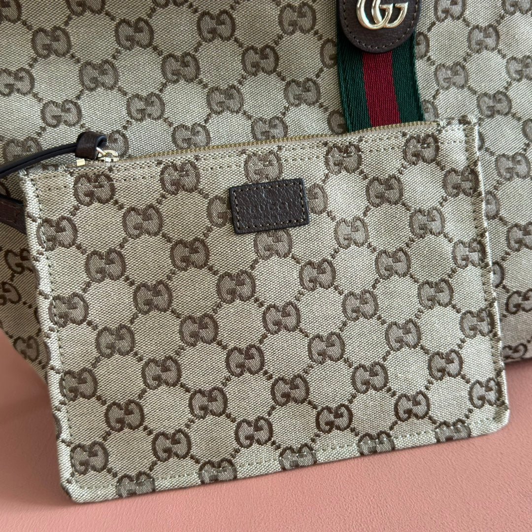 {Style No: MI2H5M4Y} GUCCI 25S GIGLIO LARGE TOTE BAG 50 IN BEIGE AND DARK BROWN CANVAS - Image 5