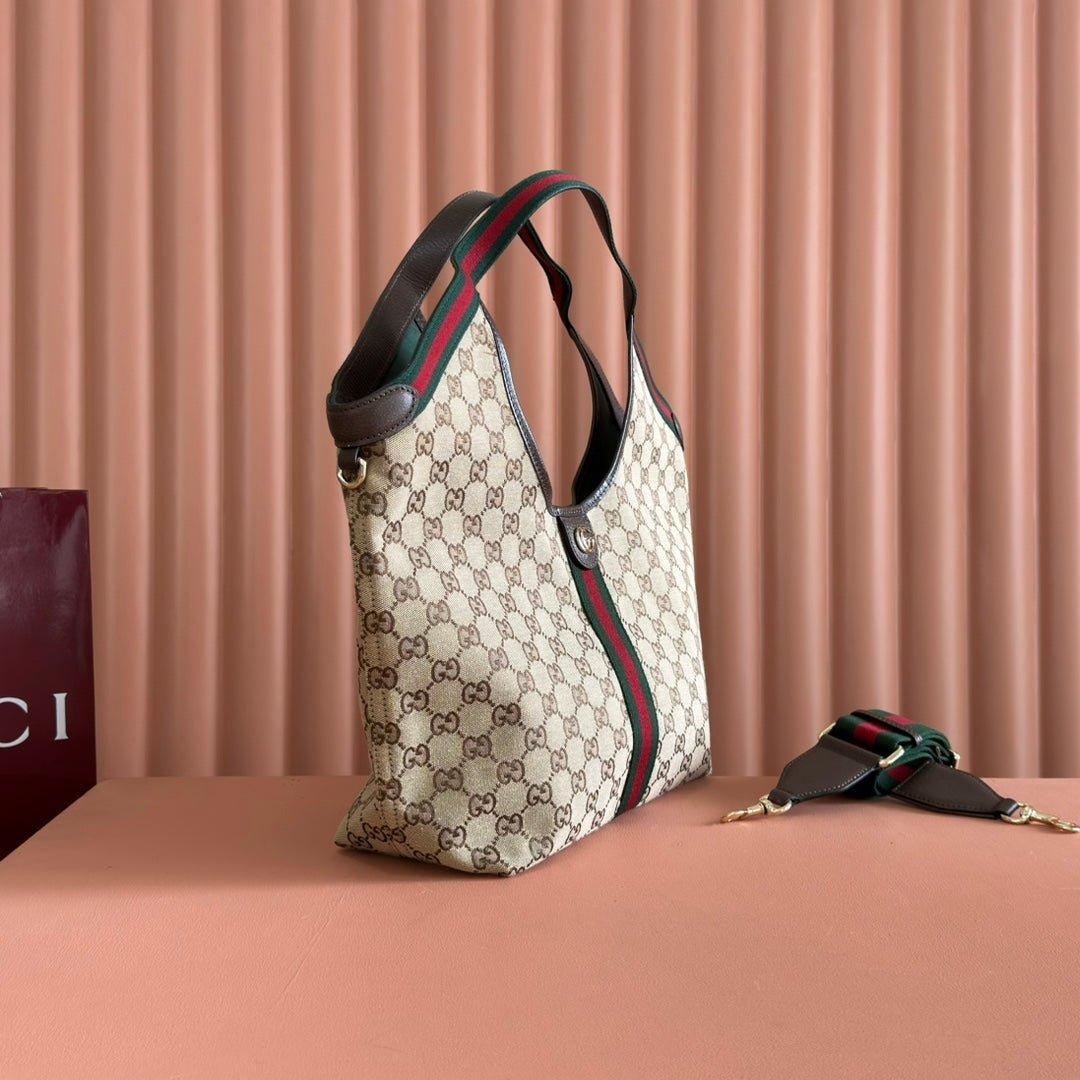 {Style No: MI2H5M4Y} GUCCI 25S GIGLIO LARGE TOTE BAG 50 IN BEIGE AND DARK BROWN CANVAS - Image 4