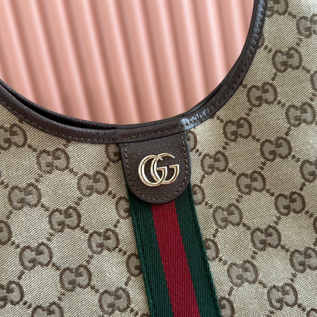 {Style No: MI2H5M4Y} GUCCI 25S GIGLIO LARGE TOTE BAG 50 IN BEIGE AND DARK BROWN CANVAS - Image 3