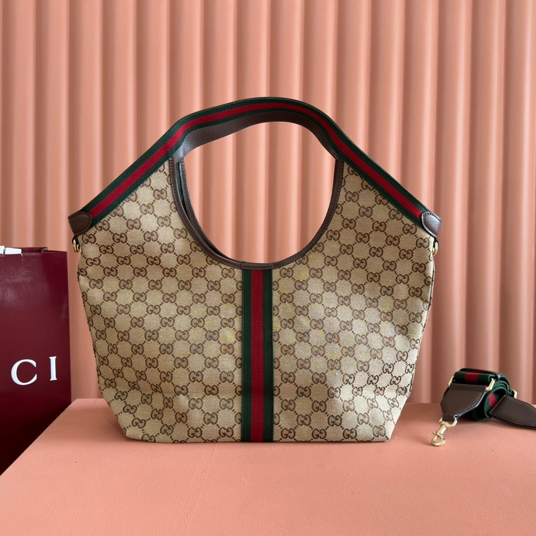 {Style No: MI2H5M4Y} GUCCI 25S GIGLIO LARGE TOTE BAG 50 IN BEIGE AND DARK BROWN CANVAS - Image 2