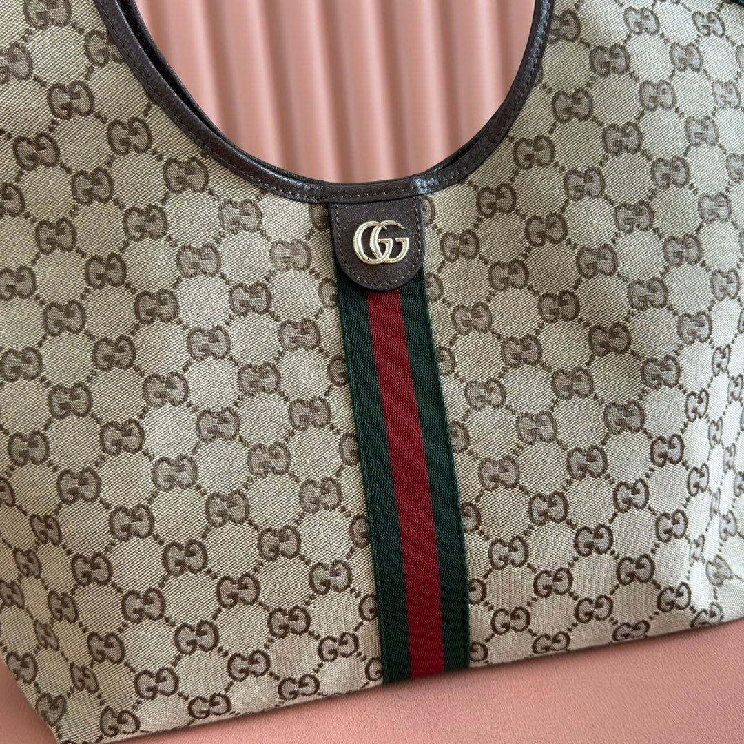 {Style No: MI2H5M4Y} GUCCI 25S GIGLIO LARGE TOTE BAG 50 IN BEIGE AND DARK BROWN CANVAS - Image 6