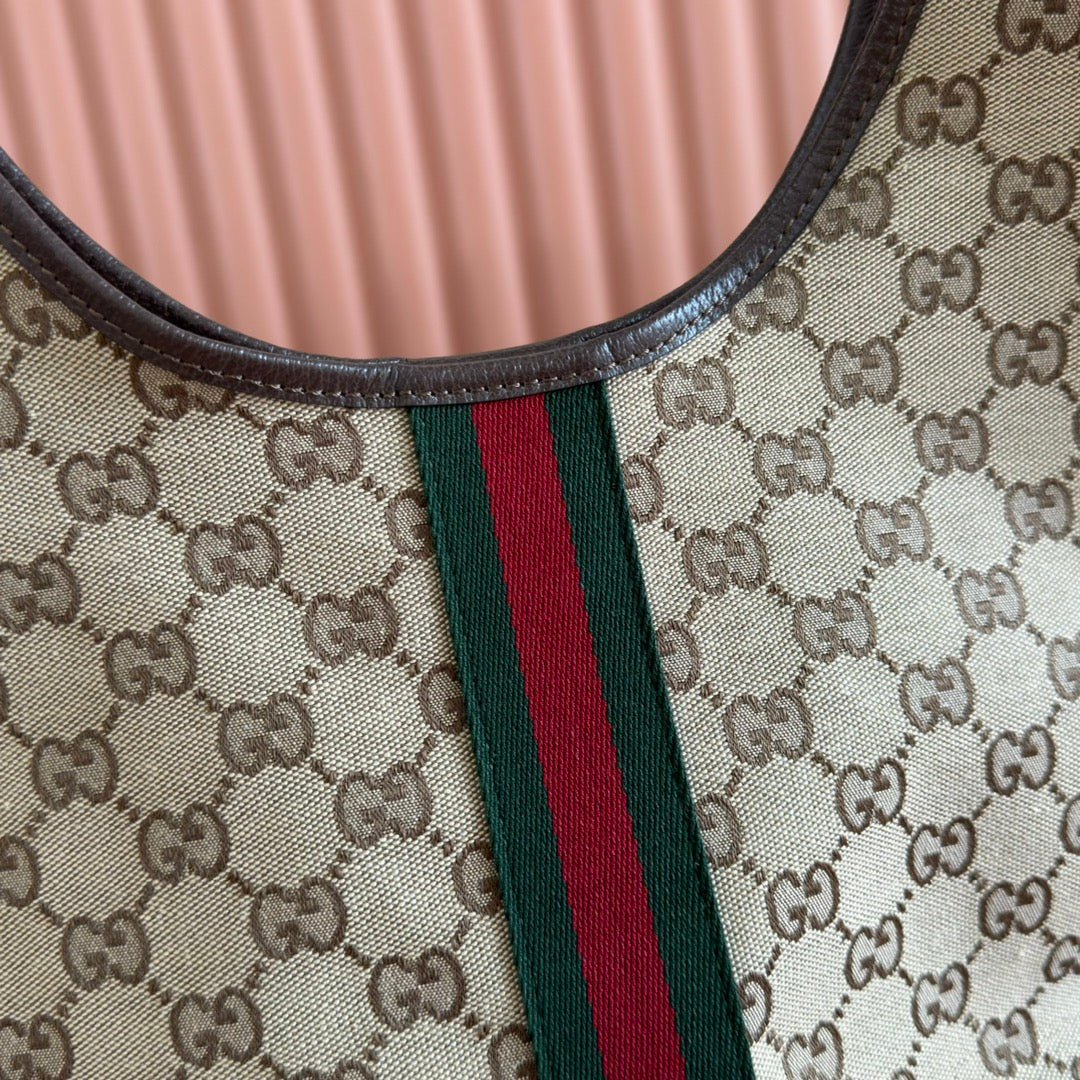 {Style No: MI2H5M4Y} GUCCI 25S GIGLIO LARGE TOTE BAG 50 IN BEIGE AND DARK BROWN CANVAS - Image 7