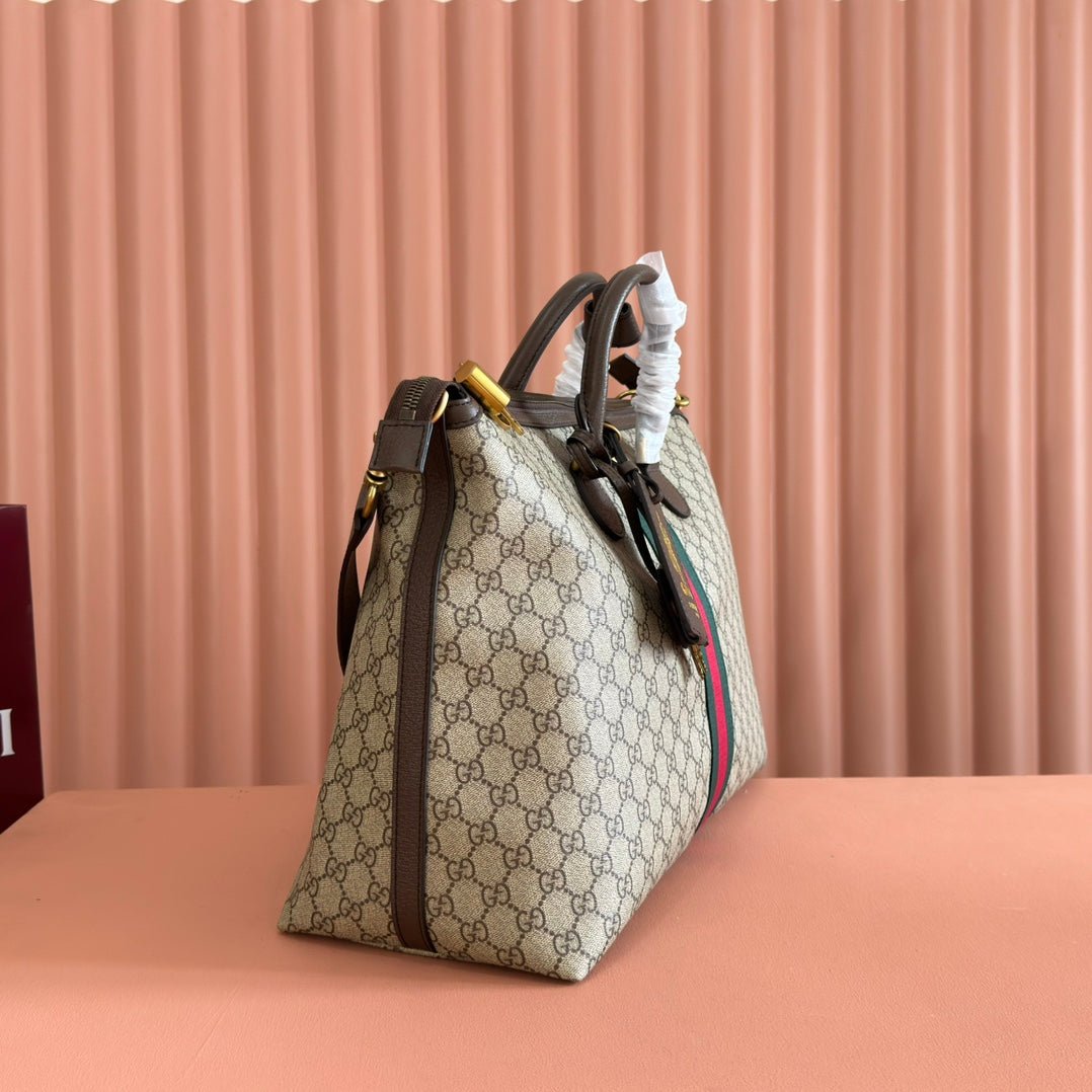 {Style No: FGRJIXNE} GG 25S SAVOY LARGE BAG 48 IN BEIGE AND EBONY GG SUPREME CANVAS - Image 6