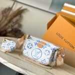 {Style No: 49W7GACP} MULTI POCHETTE ACCESSOIRES 24 IN LAGOON BLUE MONOGRAM TILES CANVAS GOLD HARDWARE