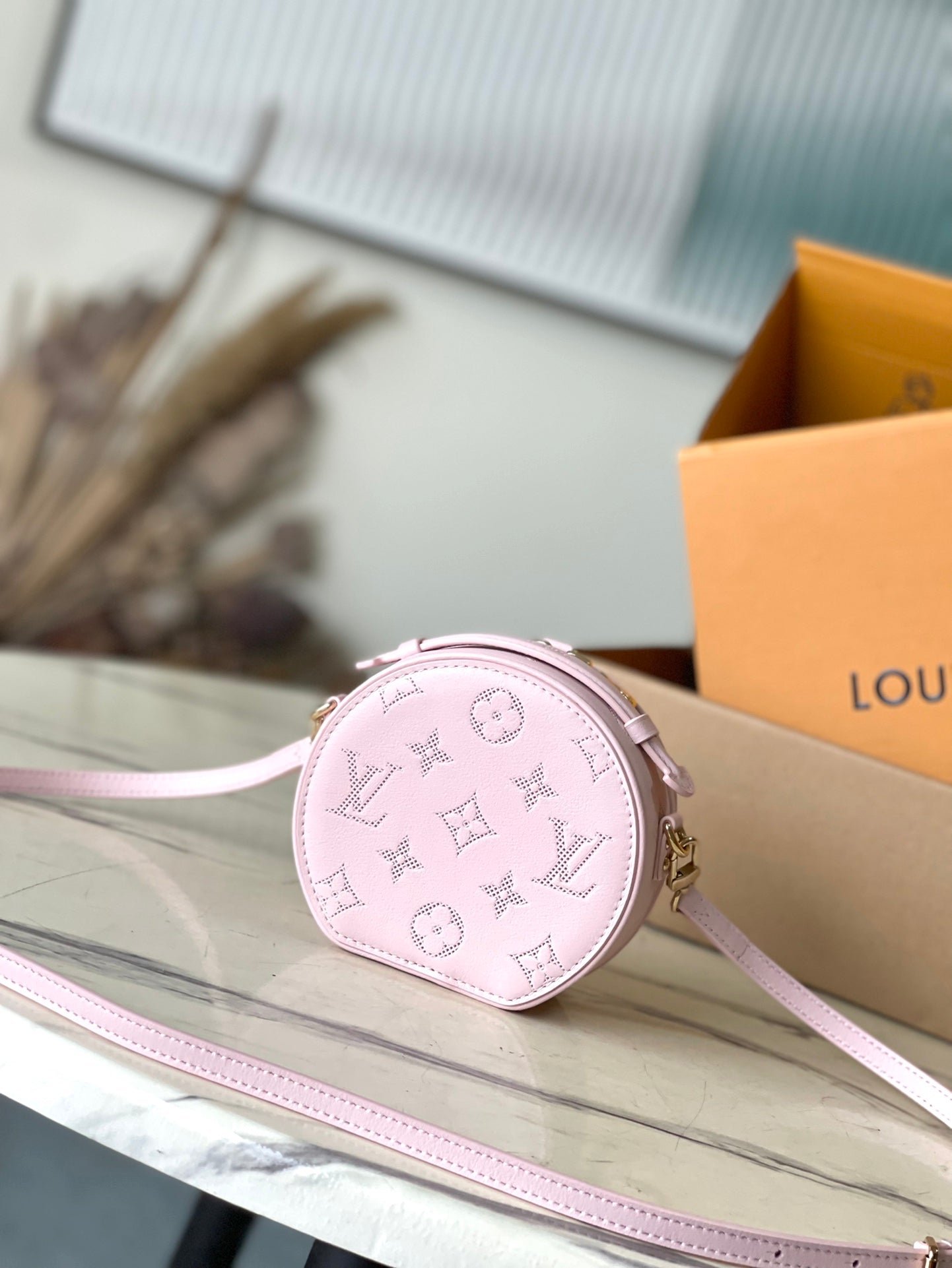 {Style No: NHTDSCWB} MINI BOITE CHAPEAU 13 IN LIGHT PINK MONOGRAM PERFORATED CALFSKIN - Image 2