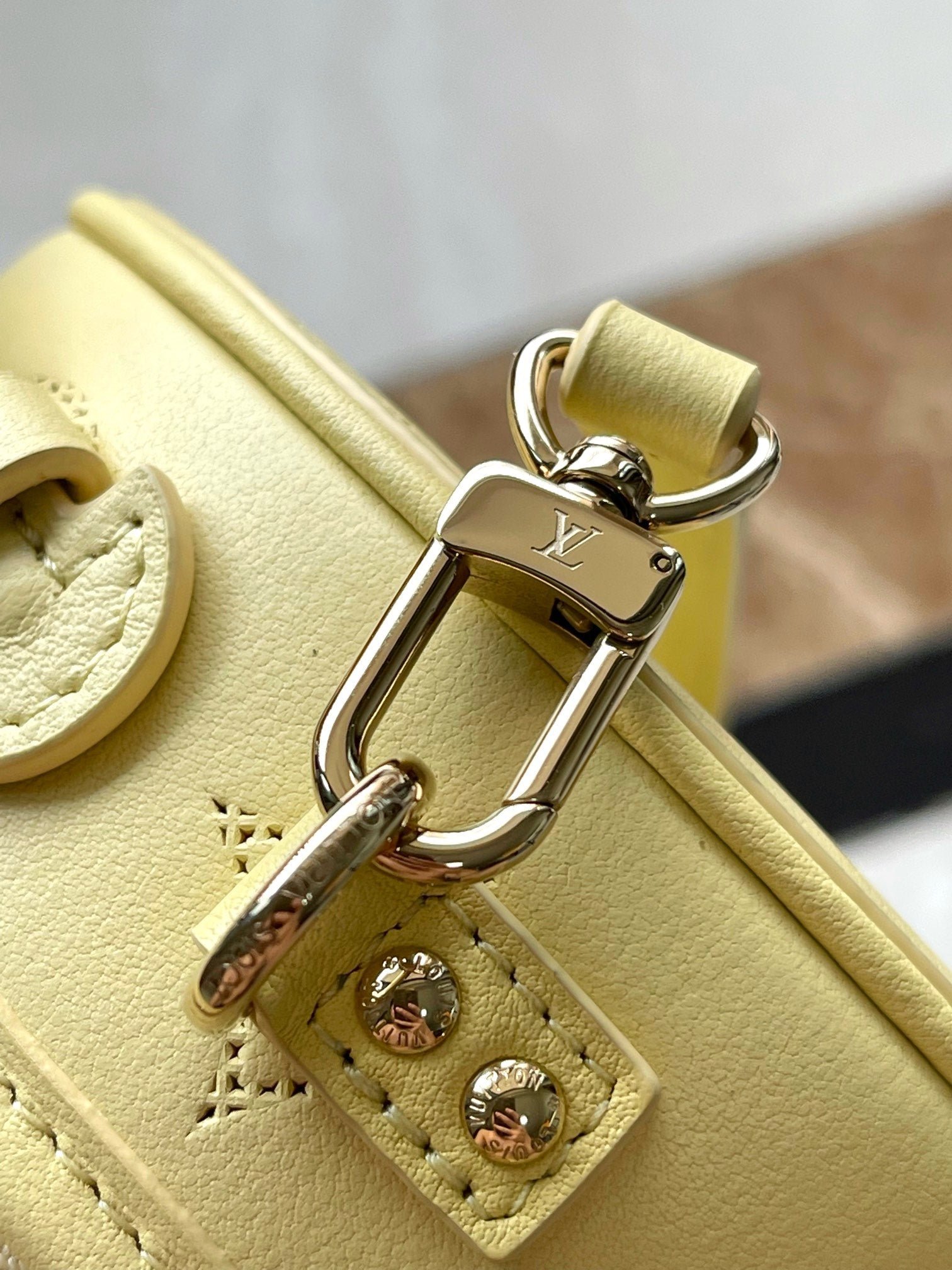 {Style No: 9KZB3O3U} MINI BOITE CHAPEAU 13 IN BANANA YELLOW MONOGRAM PERFORATED CALFSKIN - Image 2