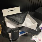 {Style No: X9519Y99} PRA TRIANGLE 26 SHOULDER BAG IN BLACK CALFSKIN