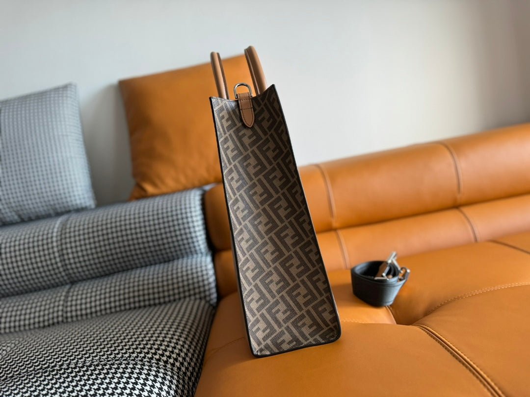 {Style No: PYT4YJUC} FENDI 38 BAG FF MONOGRAM FF CAMEL BROWN CALFSKIN WITH STRAP - Image 6