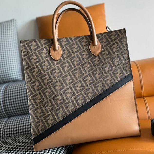 {Style No: PYT4YJUC} FENDI 38 BAG FF MONOGRAM FF CAMEL BROWN CALFSKIN WITH STRAP