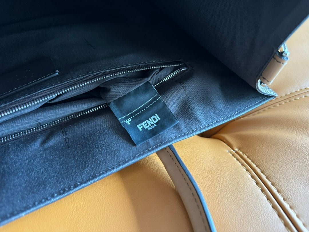 {Style No: PYT4YJUC} FENDI 38 BAG FF MONOGRAM FF CAMEL BROWN CALFSKIN WITH STRAP - Image 8