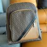 {Style No: BVNA63XL} FENDI 44 MINI BACKPACK IN CAMEL BROWN MONOGRAM JACQUARD FABRIC AND CALFSKIN