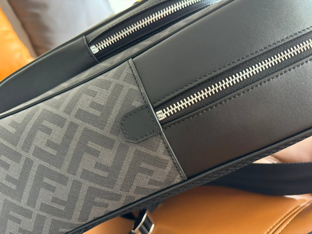 {Style No: Z3MIHAXY} FENDI 44 MINI BACKPACK IN BLACK MONOGRAM JACQUARD FABRIC AND CALFSKIN - Image 8