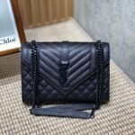 {Style No: 9GS4P5LV} ENVELOPE CHAIN BAG 24 IN BLACK CALFSKIN