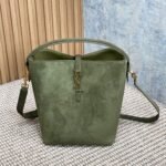 {Style No: IONYXZG2} LE 37 SMALL BUCKET BAG 25 IN HUNTER GREEN SUEDE GOLD HARDWARE