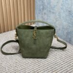 {Style No: 857ORAZ6} LE 37 SMALL BUCKET BAG 20 IN HUNTER GREEN SUEDE GOLD HARDWARE