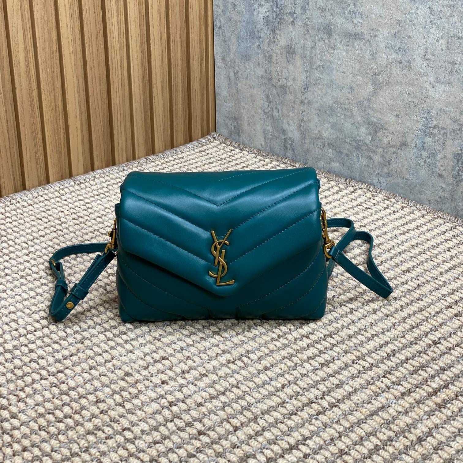 {Style No: G5TH8UPY} LOULOU MINI BAG 20 IN DARK CYAN LAMBSKIN GOLD HARDWARE