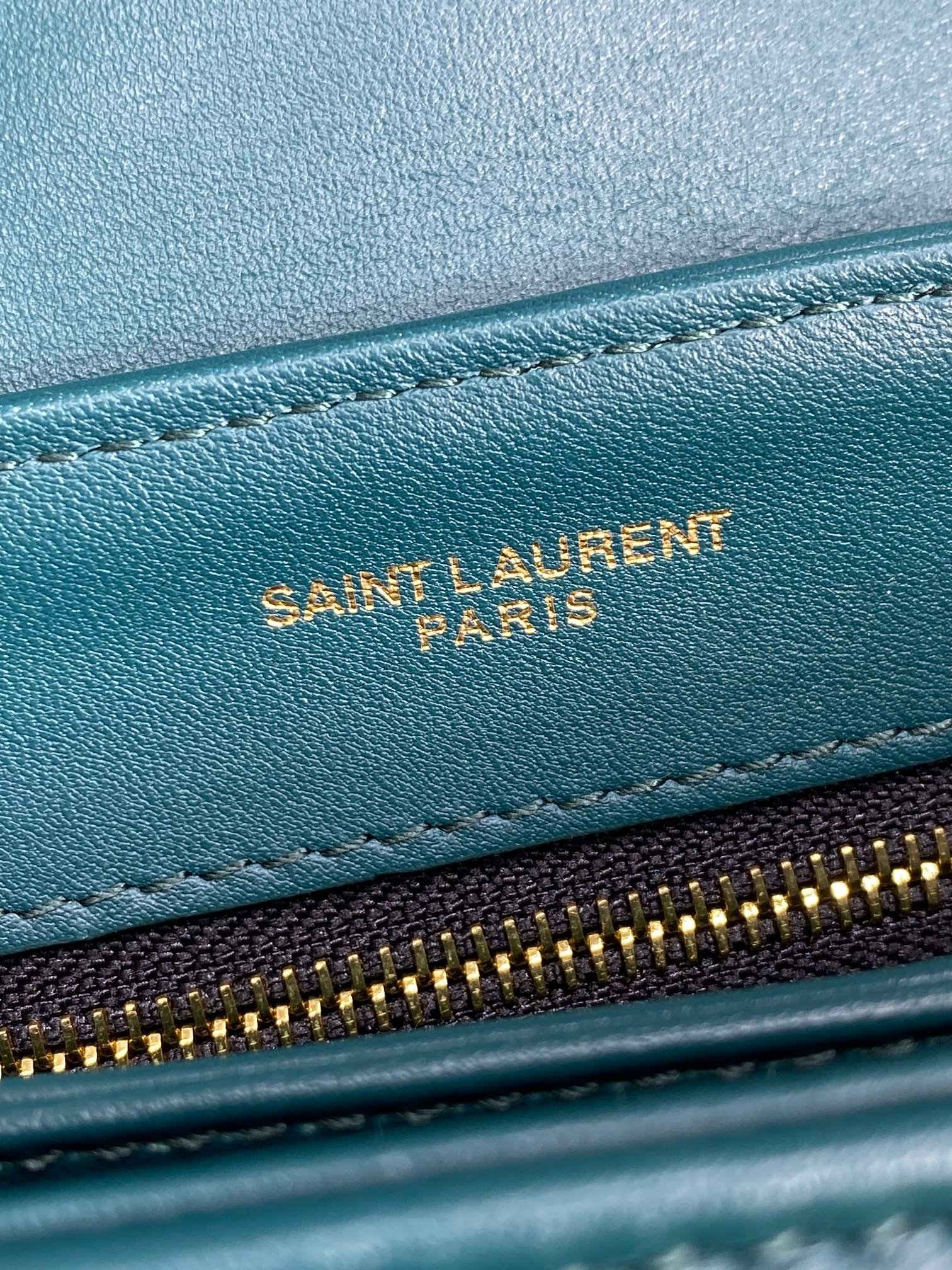 {Style No: G5TH8UPY} LOULOU MINI BAG 20 IN DARK CYAN LAMBSKIN GOLD HARDWARE - Image 8