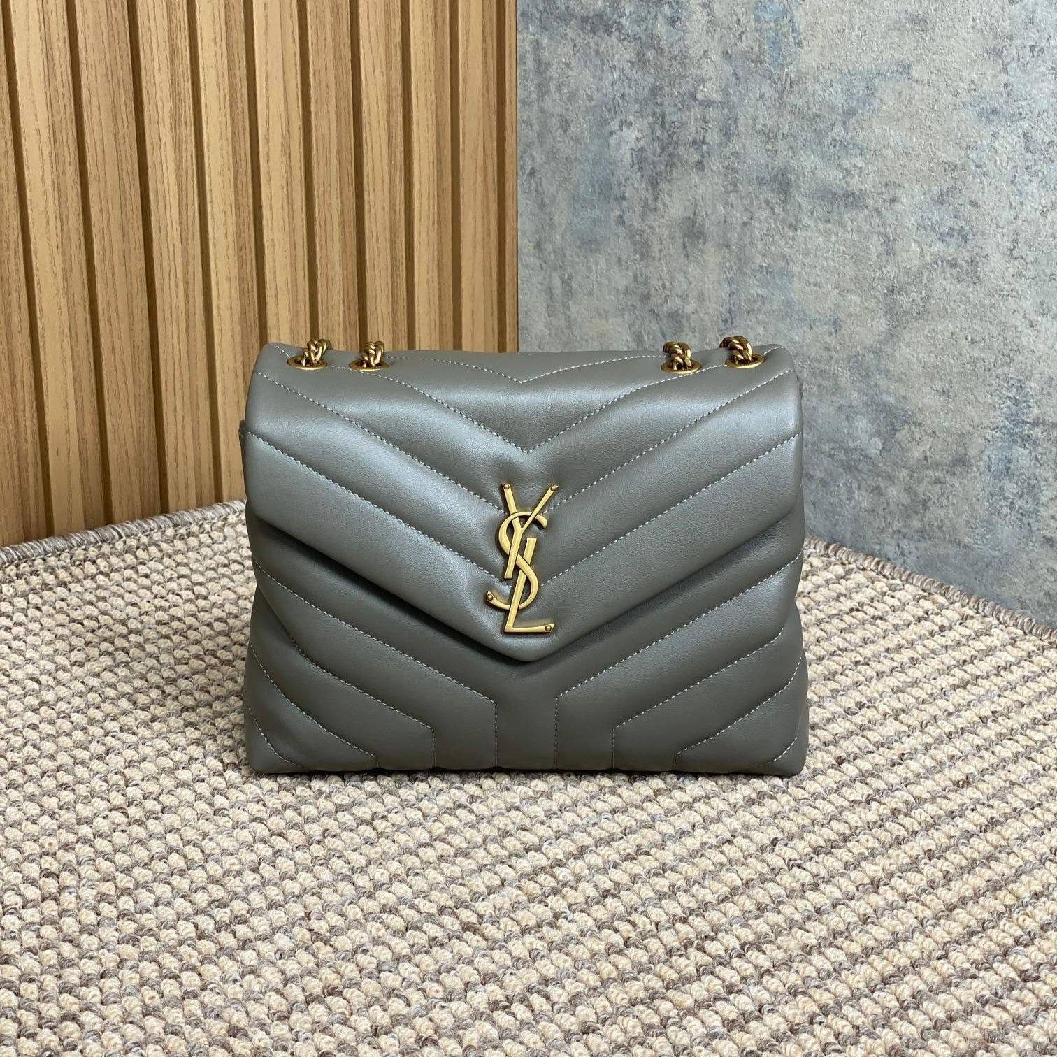 {Style No: TKV591LP} LOULOU SMALL 25 SHOULDER BAG IN DARK GREEN LAMBSKIN GOLD HARDWARE