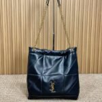 {Style No: 6K3OSKSN} DRAWSTRING CHAIN STRAP SHOULDER BAG 39 IN BLACK QUILTED CALFSKIN