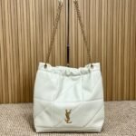 {Style No: HMMDUTJN} DRAWSTRING CHAIN STRAP SHOULDER BAG 39 IN WHITE QUILTED CALFSKIN