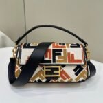 {Style No: 97PNFYJT} BAGUETTE CANVAS 27 BAG WITH MULTICOLOUR EMBROIDERY GOLD HARDWARE