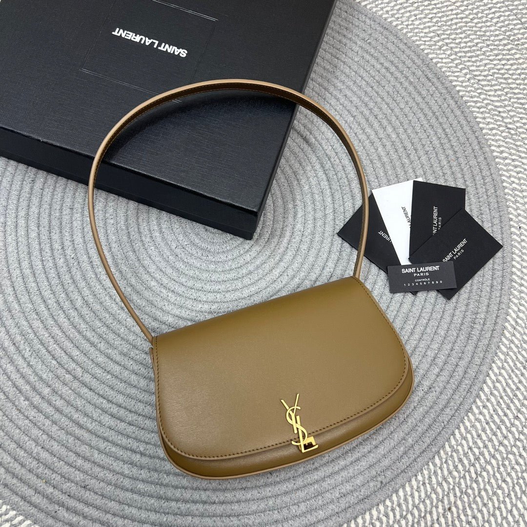 {Style No: EU2MJEZ9} VOLTAIRE IN BOX 21 IN CARAMEL BROWN CALFSKIN GOLD LOGO