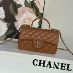 {Style No: 2MIU9PSZ} FLAP BAG 20 IN BRONZE BROWN LAMBSKIN WITH HANDLE