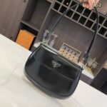 {Style No: PVEHWJRV} PRA 25 CLEO FLAP SHOULDER BAG IN BLACK BRUSHED LEATHER