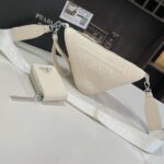 {Style No: ILQ8WAD6} PRA TRIANGLE 27 SHOULDER BAG IN WHITE CALFSKIN WITH STRAP