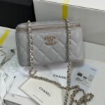 {Style No: RNL25JQL} VANITY CASE 17 CRYSTAL STUDDED LOGO IN GREY CALFSKIN GOLD HARDWARE