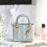 {Style No: YVCMPE38} LADY 17 IN LIGHT BLUE LAMBSKIN WITH CANNAGE PATTERN