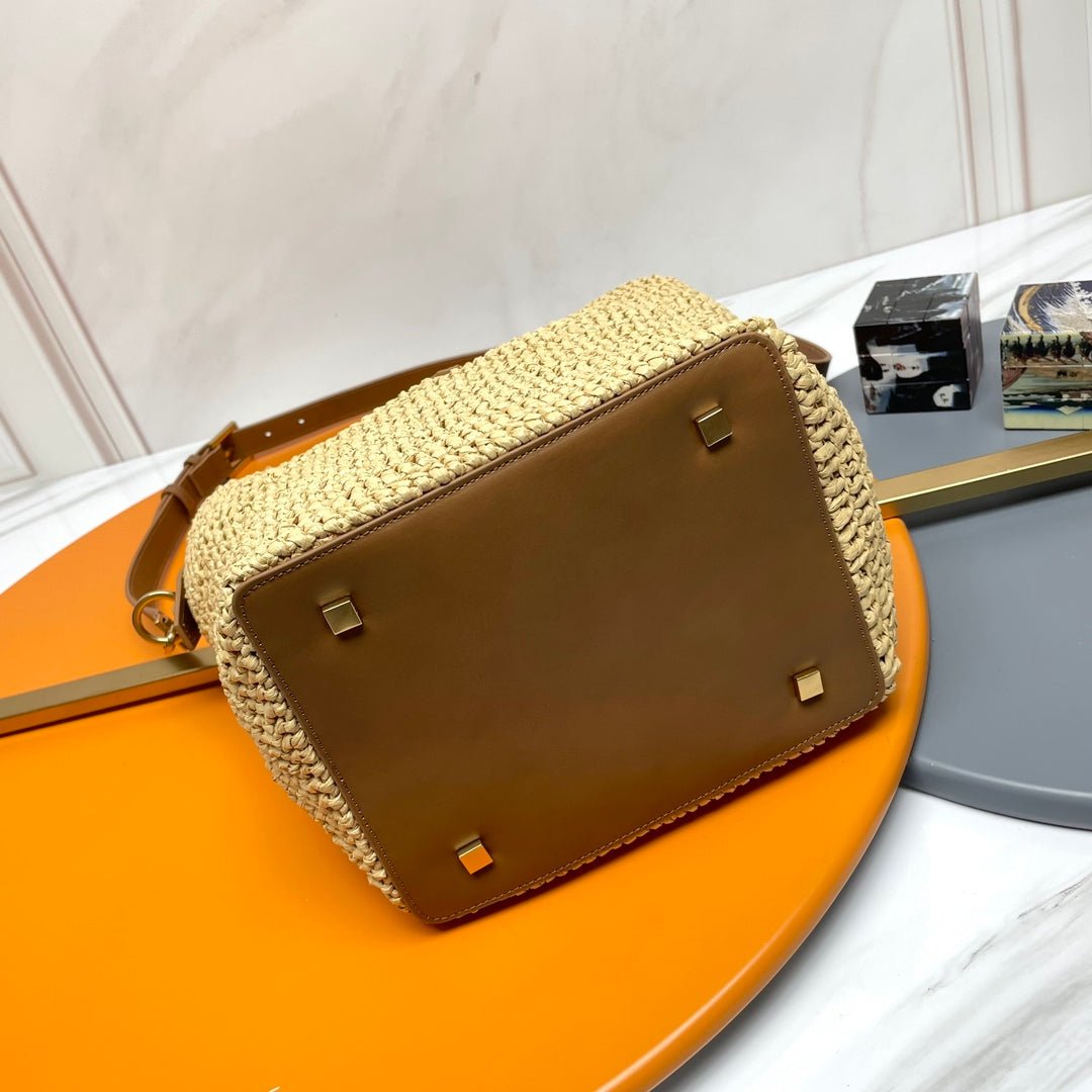 {Style No: I9GP7MUY} LE 37 MEDIUM 25 IN LIGHT YELLOW STRAW AND BROWN LEATHER TRIM - Image 6