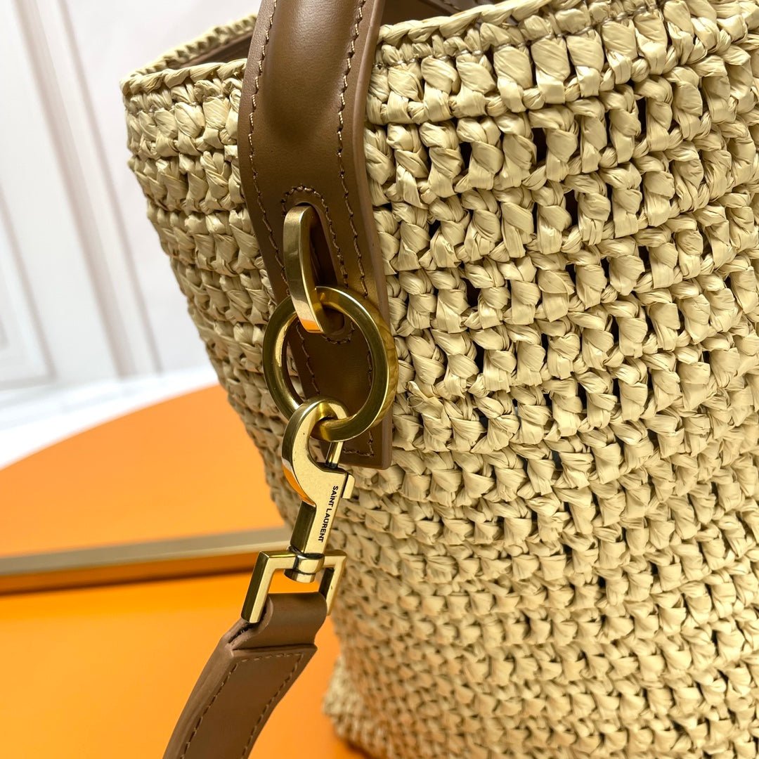 {Style No: I9GP7MUY} LE 37 MEDIUM 25 IN LIGHT YELLOW STRAW AND BROWN LEATHER TRIM - Image 8