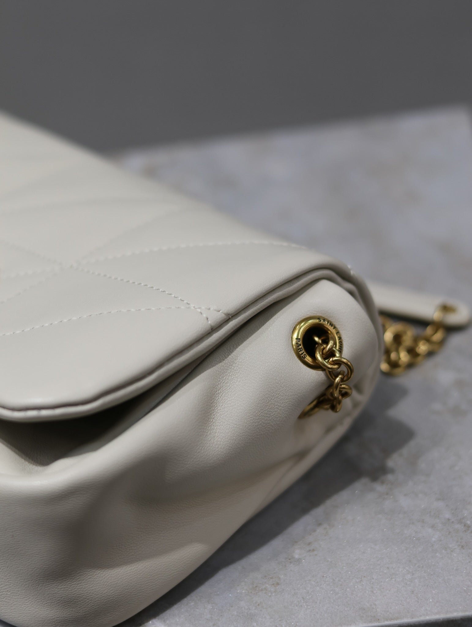 {Style No: XMITUNED} YSL 25S JAMIE MINI 20 IN BLANC VINTAGE LAMBSKIN GOLD HARDWARE - Image 9