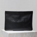 {Style No: FZ3OC1F9} POUCH 30 IN BLACK CALFSKIN WITH EMBOSSED LOGO