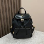 {Style No: IK8OFG7P} BACKPACK 25 IN BLACK RE-NYLON AND GLOSSY CALFSKIN GOLD HARDWARE
