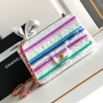 {Style No: GBW6RUJ8} MINI 20 CLASSIC HANDBAG IN WHITE EMBROIDERED TWEED SEQUINS