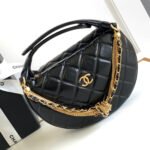 {Style No: PASRLSFC} CC 16 MINI POUCH IN BLACK GRAINED CALFSKIN AND GOLD METAL