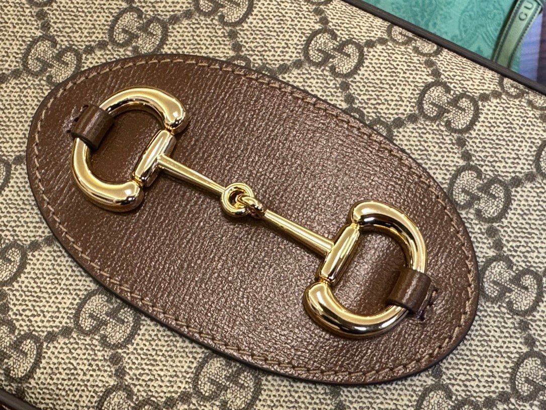{Style No: X3W817S1} GG 20 HORSEBIT 1955 SMALL BAG IN BEIGE CANVAS AND BROWN CALFSKIN - Image 3
