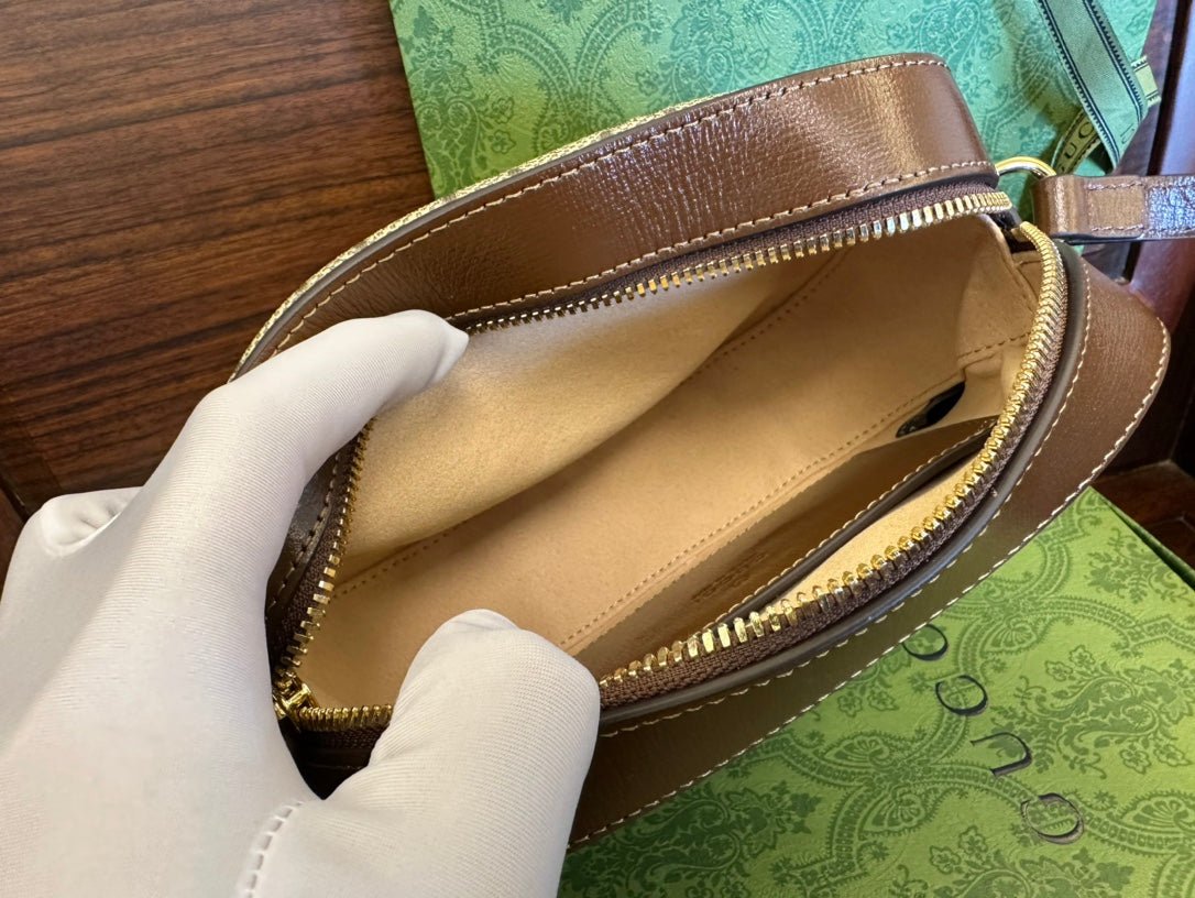 {Style No: X3W817S1} GG 20 HORSEBIT 1955 SMALL BAG IN BEIGE CANVAS AND BROWN CALFSKIN - Image 5