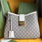 {Style No: FL7GATVM} GG PADLOCK 32 SHOULDER BAG BEIGE CANVAS AND WHITE CALFSKIN