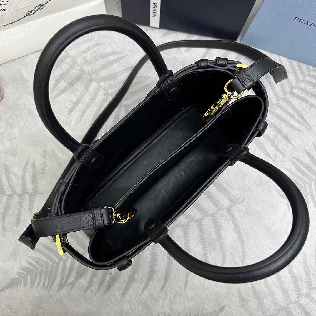 {Style No: QMLS5BKC} PRADA 25S BUCKLE MEDIUM HANDBAG 28 IN BLACK CALFSKIN GOLD HARDWRE - Image 5