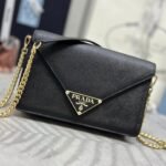 {Style No: 3J92DVUH} PRADA 25S SAFFIANO SHOULDER BAG 21 IN BLACK CALFSKIN GOLD HARDWARE