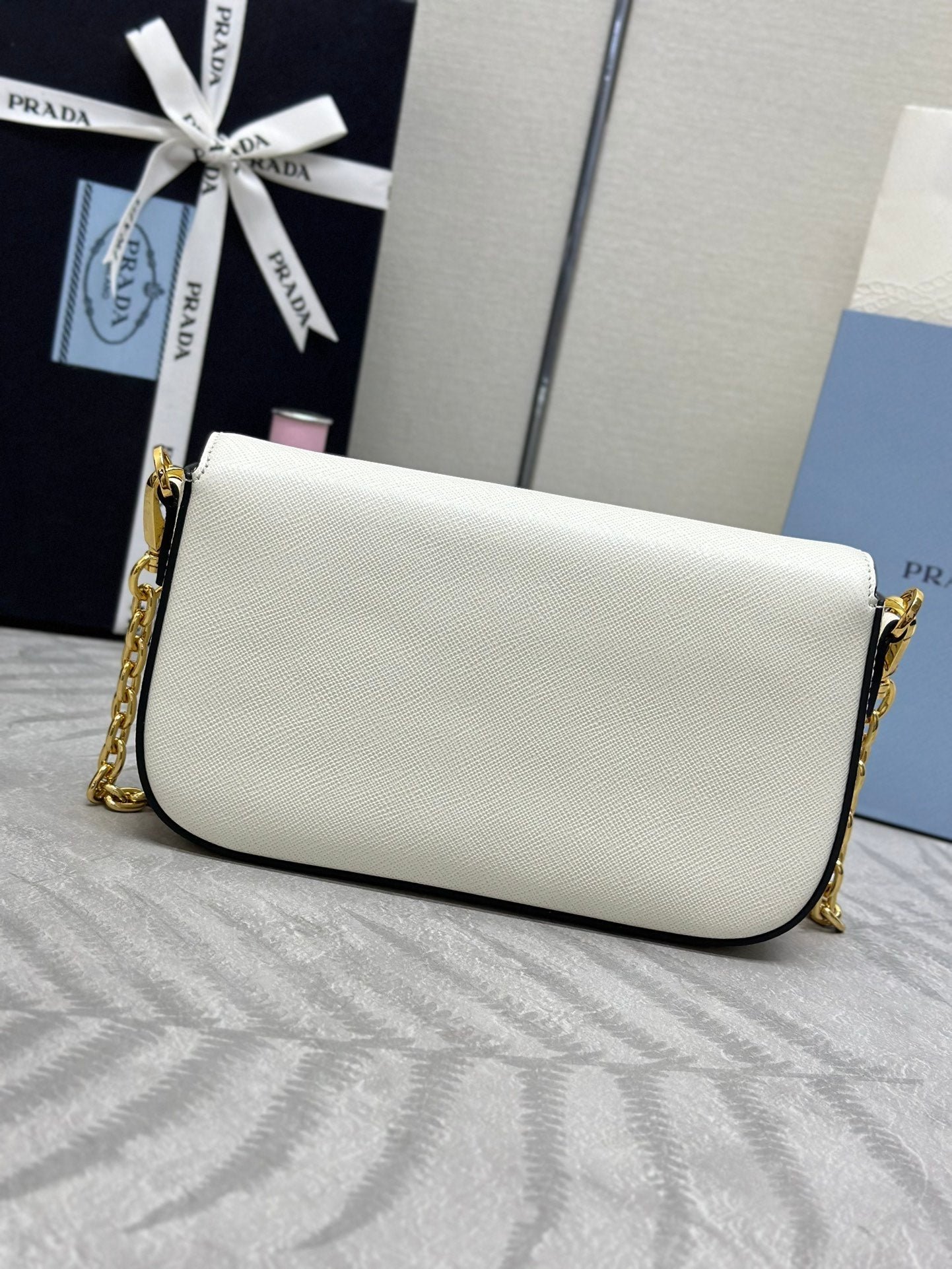 {Style No: N7R4O78C} PRADA 25S MINI FLAP BAG 20 IN WHITE SAFFIANO CALFSKIN GOLD HARDWARE - Image 2